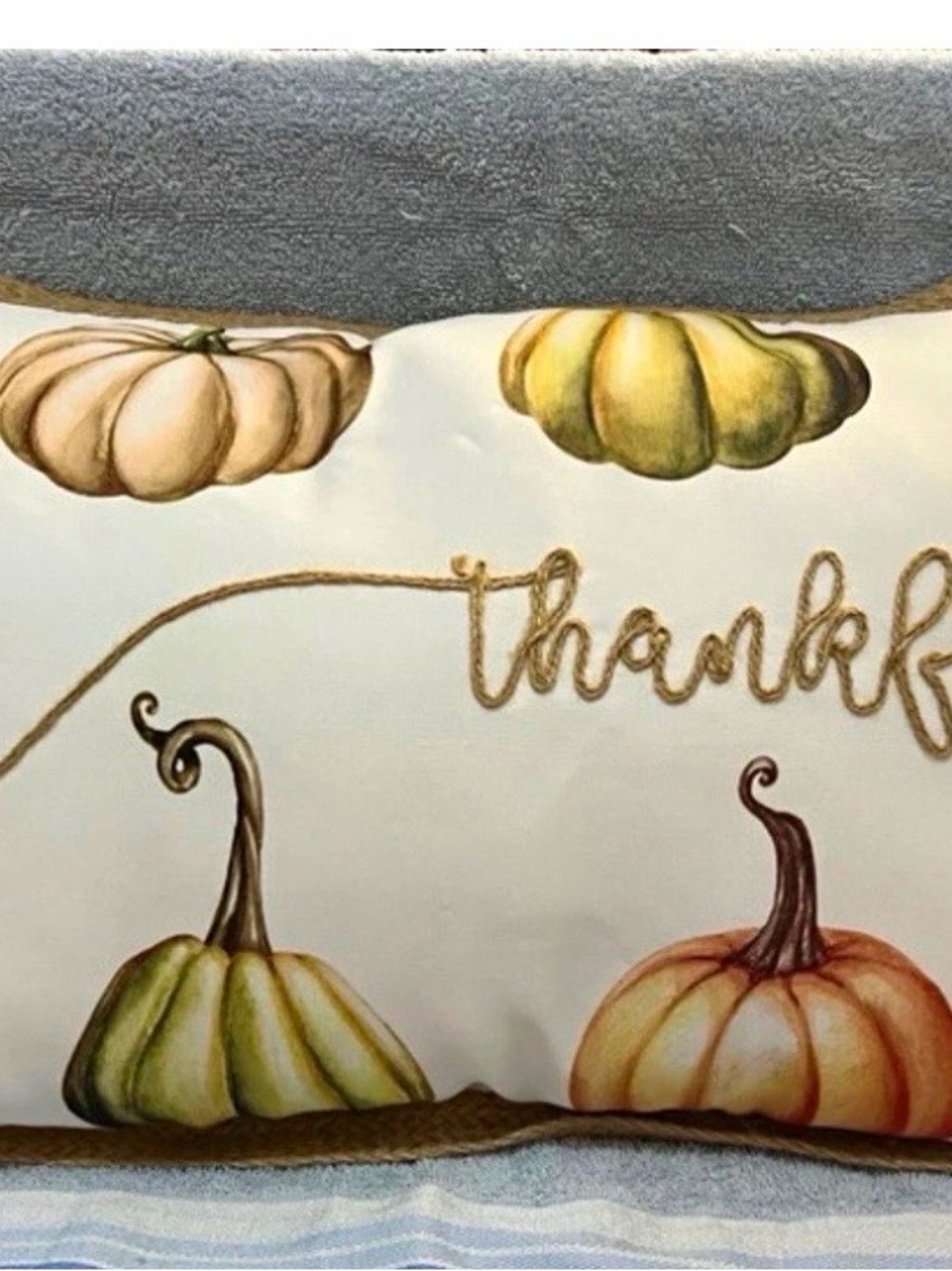 Thankful Pumpkin Accent Pillow Cover in Cream and Muted Orange-Green